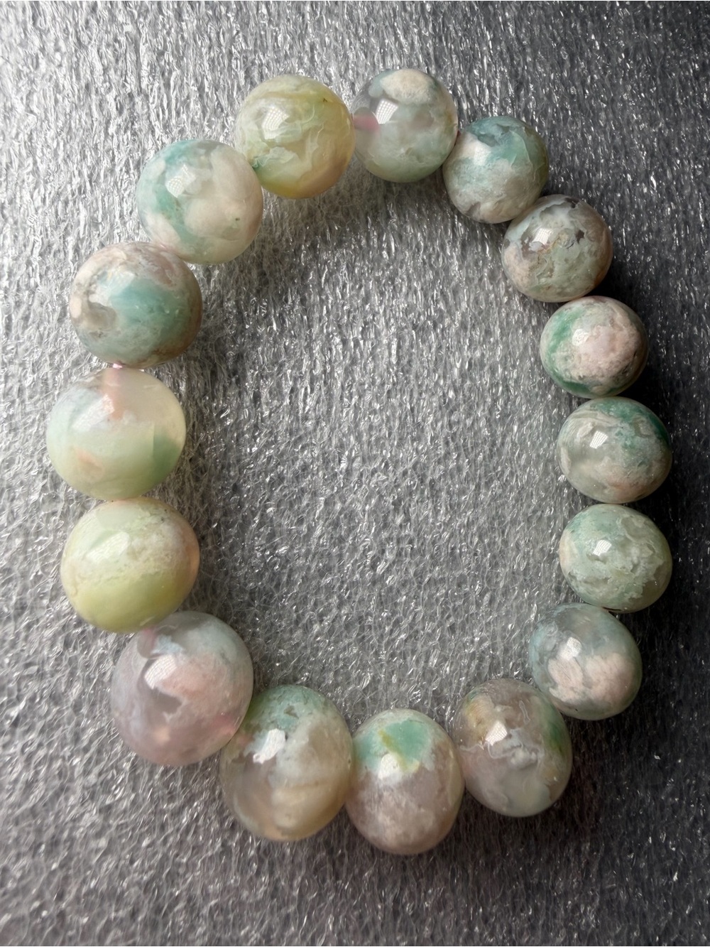 HQ 13MM Green Flower/Sakura Agate Natural Crystal Bracelet